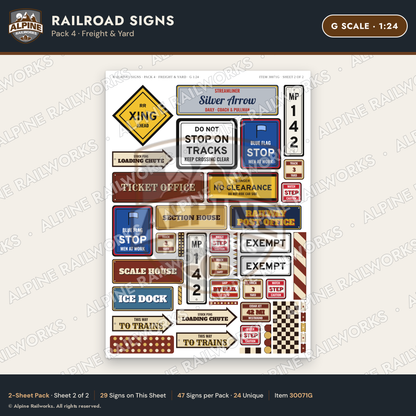 Alpine Railworks 30071G G Scale Railroad Signs - Freight & Yard