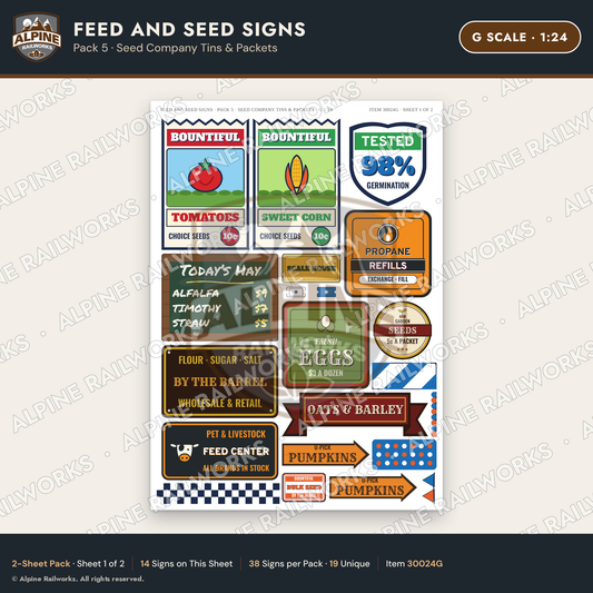 Alpine Railworks 30024G G Scale Feed and Seed Signs