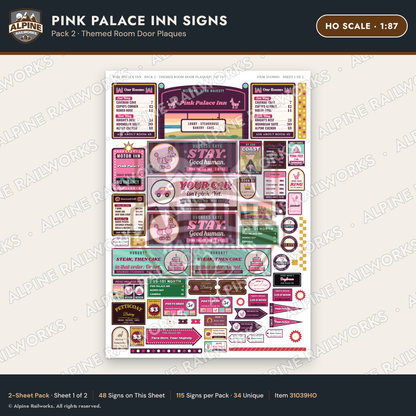Alpine Railworks 31039HO HO Scale Roadside Signs - Pink Themed Motel