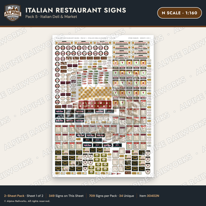 Alpine Railworks 30402N N Scale Italian Restaurant Signs