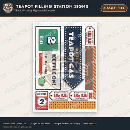Alpine Railworks 30910G G Scale Roadside Signs - Teapot Gas Station