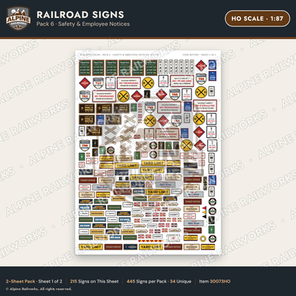 Alpine Railworks 30073HO HO Scale Railroad Signs - Safety