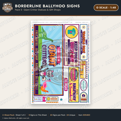 Alpine Railworks 30546O O Scale Roadside Signs - Border Tourist Stop
