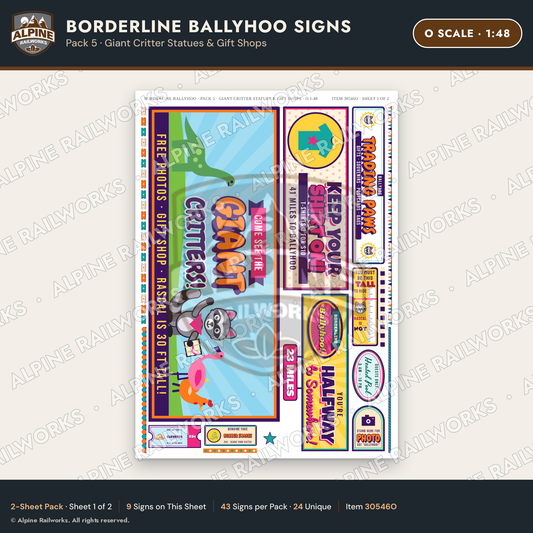 Alpine Railworks 30546O O Scale Roadside Signs - Border Tourist Stop