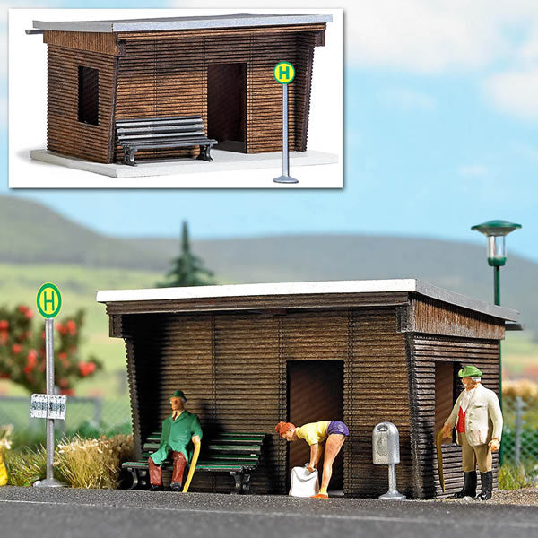 Busch 1458 HO Scale Wood Bus Shelter -- Kit