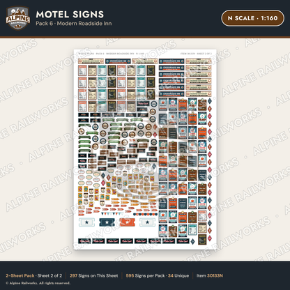 Alpine Railworks 30133N N Scale Motel Signs - Modern Roadside Inn