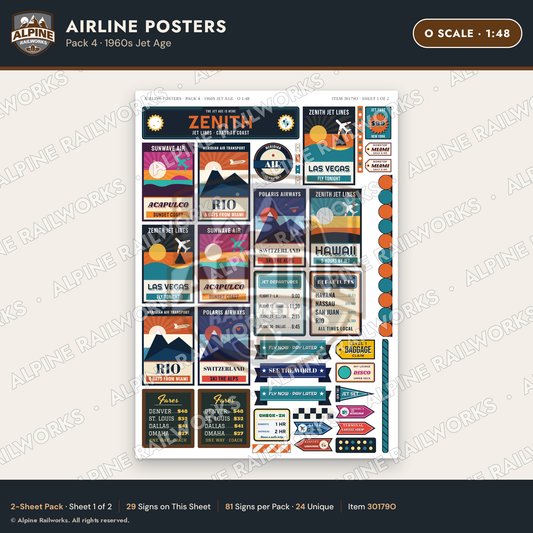 Alpine Railworks 30179O O Scale Airline Posters - 1960s Jet Age