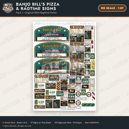 Alpine Railworks 30650HO HO Scale Restaurant Signs - Pizza Parlor
