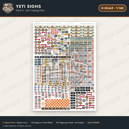Alpine Railworks 30168N N Scale Yeti Signs - Yeti Trading Post
