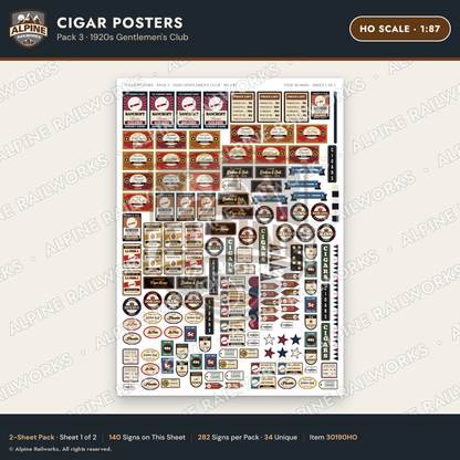 Alpine Railworks 30190HO HO Scale Cigar Posters - Gentlemen's Club