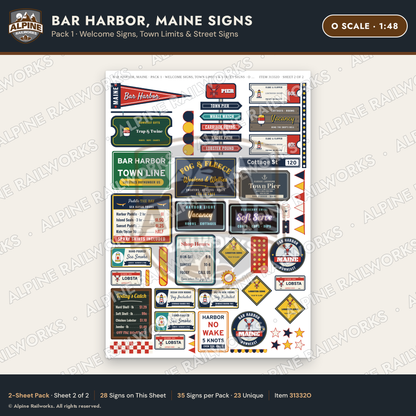 Alpine Railworks 31332O O Scale Bar Harbor ME Signs - Welcome Signs