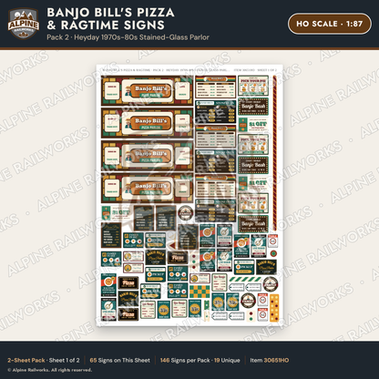 Alpine Railworks 30651HO HO Scale Restaurant Signs - Pizza Parlor