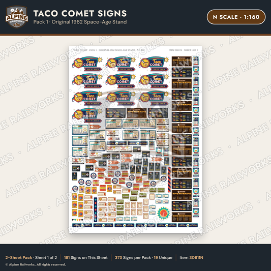 Alpine Railworks 30611N N Scale Fast Food Signs - Tacos