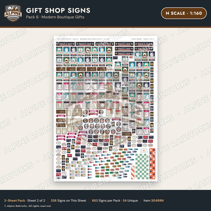 Alpine Railworks 30499N N Scale Gift Shop Signs