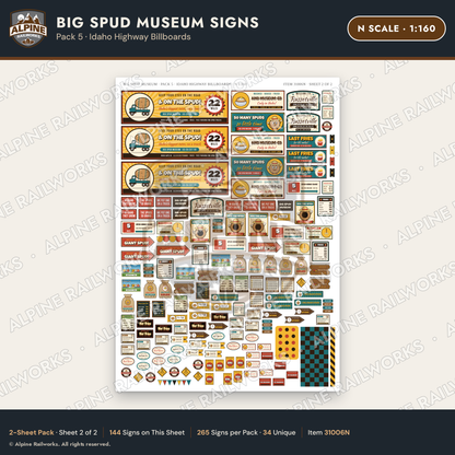 Alpine Railworks 31006N N Scale Roadside Signs - Potato Museum