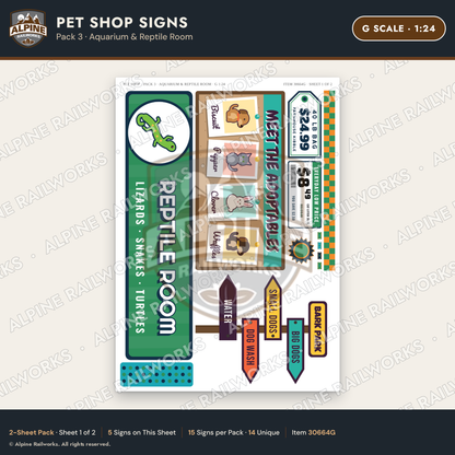 Alpine Railworks 30664G G Scale Pet Shop Signs - Aquarium