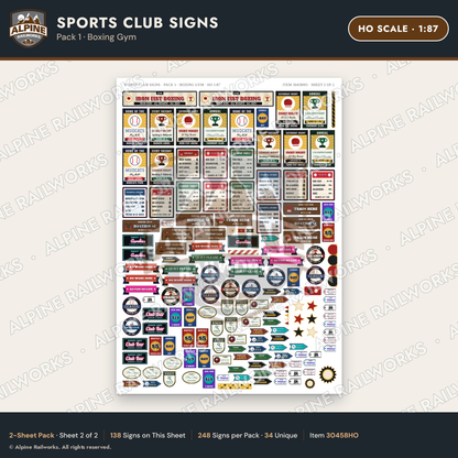 Alpine Railworks 30458HO HO Scale Sports Club Signs - Boxing Gym