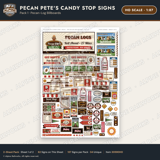 Alpine Railworks 30590HO HO Scale Roadside Signs - Pecan Candy Stop