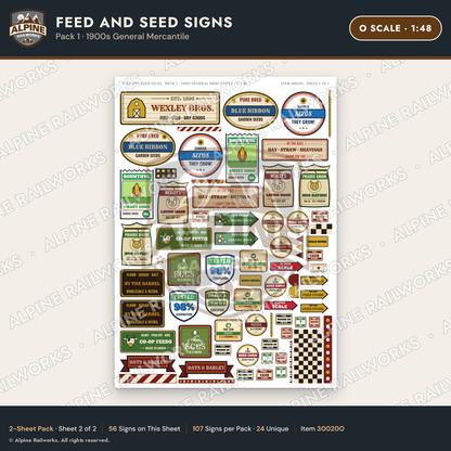 Alpine Railworks 30020O O Scale Feed and Seed Signs
