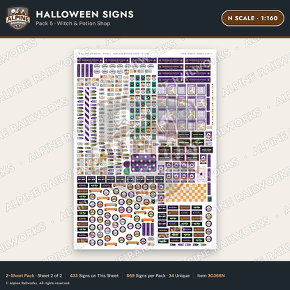 Alpine Railworks 30366N N Scale Halloween Signs - Witch & Potion Shop
