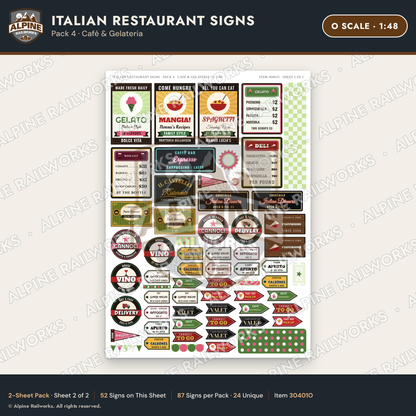 Alpine Railworks 30401O O Scale Italian Restaurant Signs - Cafe