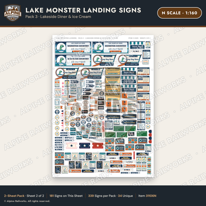 Alpine Railworks 31106N N Scale Roadside Signs - Lake Monster