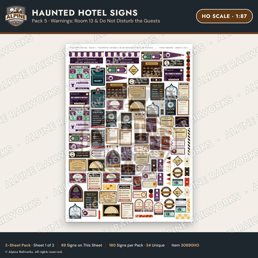Alpine Railworks 30690HO HO Scale Haunted Hotel Signs - Room 13