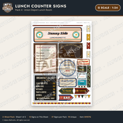 Alpine Railworks 30107G G Scale Lunch Counter Signs