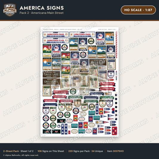 Alpine Railworks 30375HO HO Scale America Signs