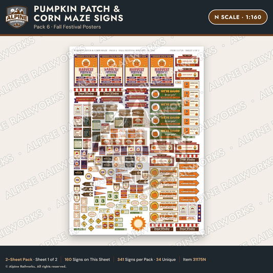 Alpine Railworks 31175N N Scale Farm Signs - Pumpkin Patch & Corn Maze