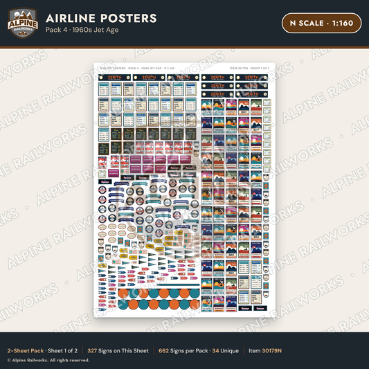 Alpine Railworks 30179N N Scale Airline Posters - 1960s Jet Age