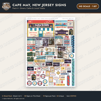 Alpine Railworks 31317HO HO Scale Cape May NJ Signs - Diners & Cafes