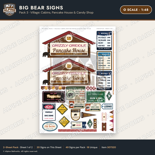 Alpine Railworks 30732O O Scale Tourist Signs - Big Bear Lake - Cabins