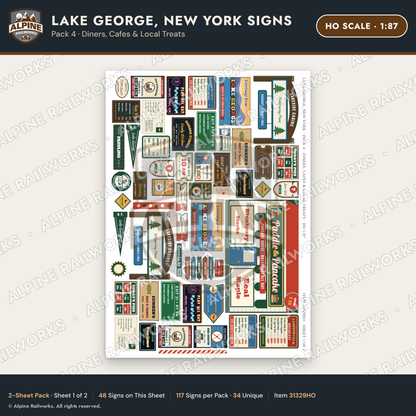 Alpine Railworks 31329HO HO Scale Lake George NY Signs - Diners