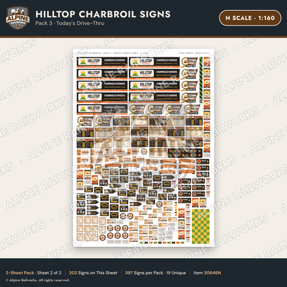 Alpine Railworks 30646N N Scale Fast Food Signs - Charbroiled Burgers