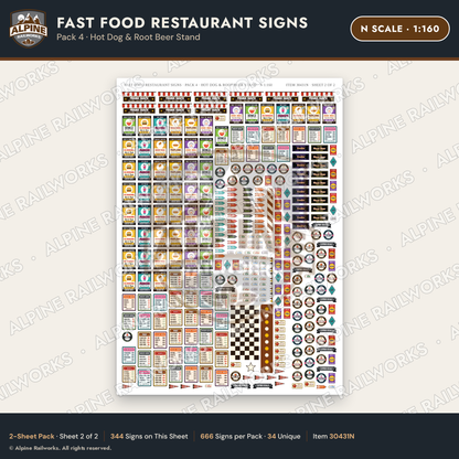 Alpine Railworks 30431N N Scale Fast Food Restaurant Signs - Hot Dog