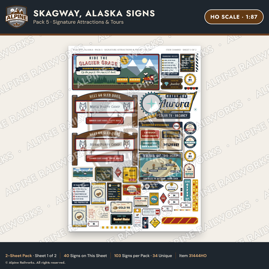 Alpine Railworks 31444HO HO Scale Skagway AK Signs - Attractions