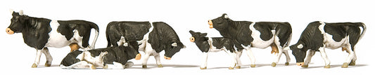 Preiser 10145 HO Scale Cows Black & White Figure Set pkg(6)