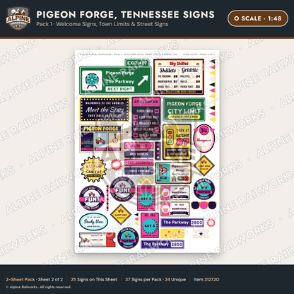 Alpine Railworks 31272O O Scale Pigeon Forge TN Signs - Welcome Signs