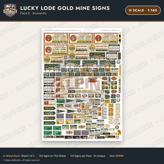 Alpine Railworks 31145N N Scale Roadside Signs - Gold Panning Mine