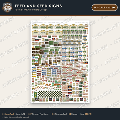 Alpine Railworks 30021N N Scale Feed and Seed Signs - Farmers Co-op