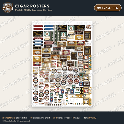 Alpine Railworks 30192HO HO Scale Cigar Posters - Drugstore Humidor