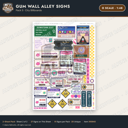 Alpine Railworks 31084O O Scale Roadside Signs - Bubblegum Alley