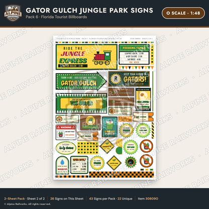 Alpine Railworks 30809O O Scale Roadside Signs - Alligator Park