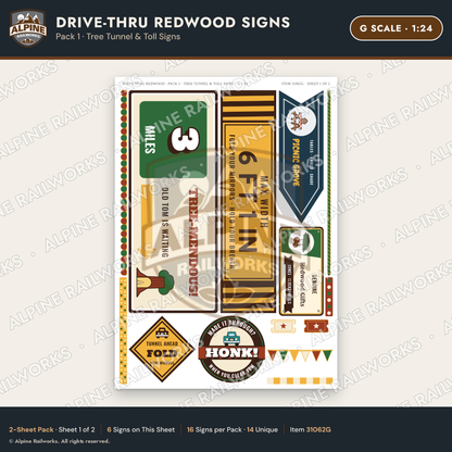 Alpine Railworks 31062G G Scale Roadside Signs - Drive-Thru Tree