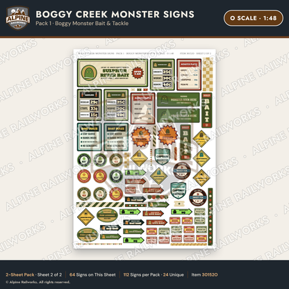 Alpine Railworks 30152O O Scale Boggy Creek Monster Signs
