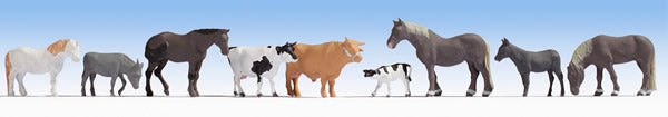 Noch 15713 HO Scale Large Farm Animal Set -- pkg(9)