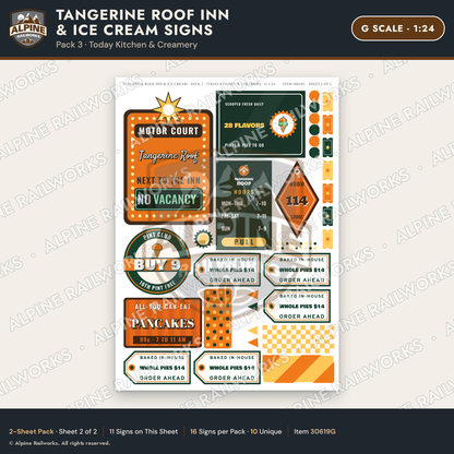 Alpine Railworks 30619G G Scale Restaurant Signs - Orange Roof Diner