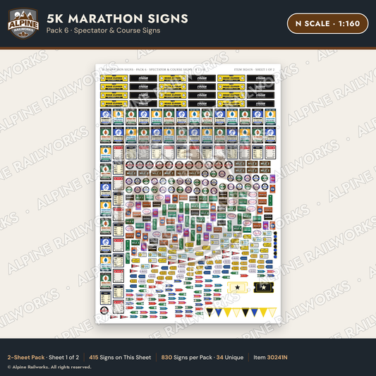 Alpine Railworks 30241N N Scale 5K Marathon Signs - Spectator & Course