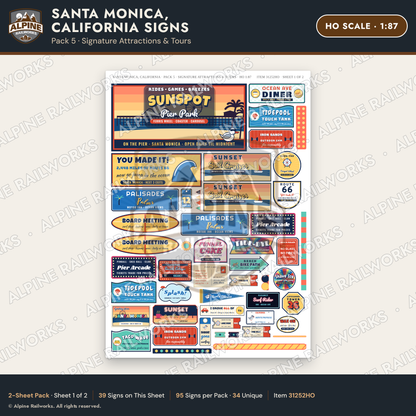 Alpine Railworks 31252HO HO Scale Santa Monica CA Signs - Attractions
